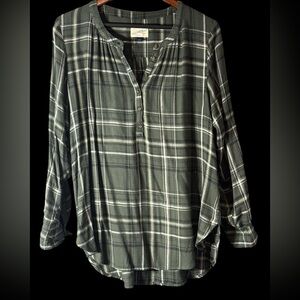 Universal Thread Olive Plaid Long Sleeve Shirt Tunic L